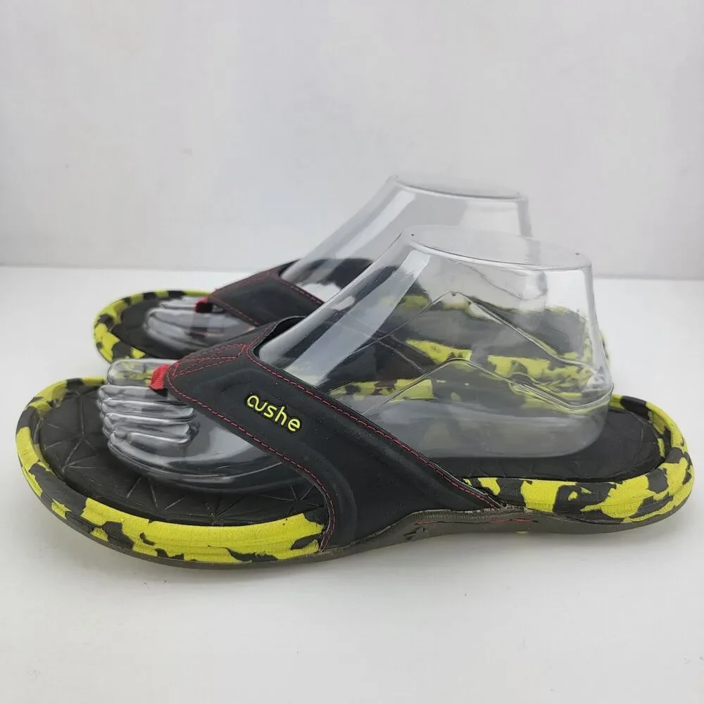 Cushe Mens Size 9 Black Lime Manuka Spindrift Thong Comfort Flip Flop Sandals